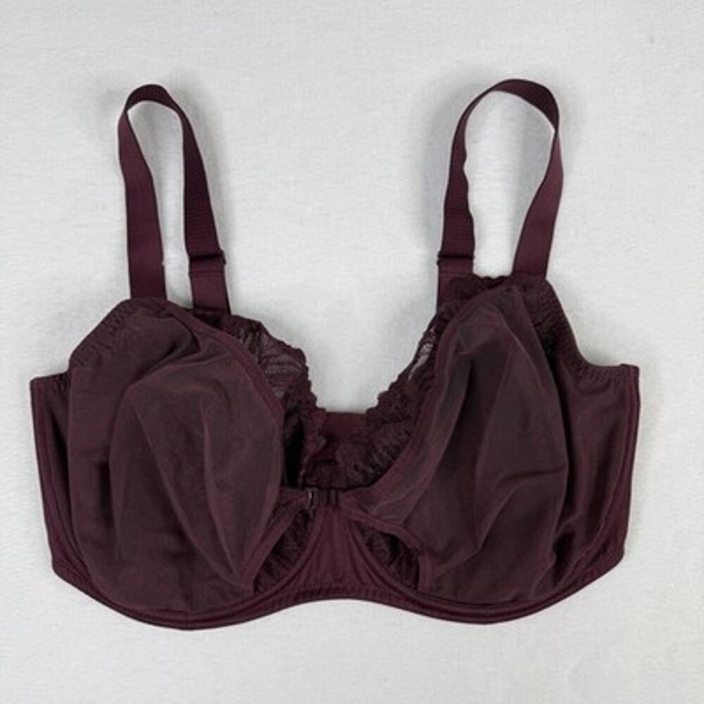 Understance Balconette Bra 36K Purple Mesh Lace Underwire Front Closure Unlined
